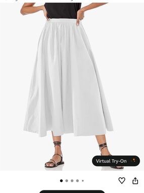 Woven Elastic-Waist Midi Skirt in White